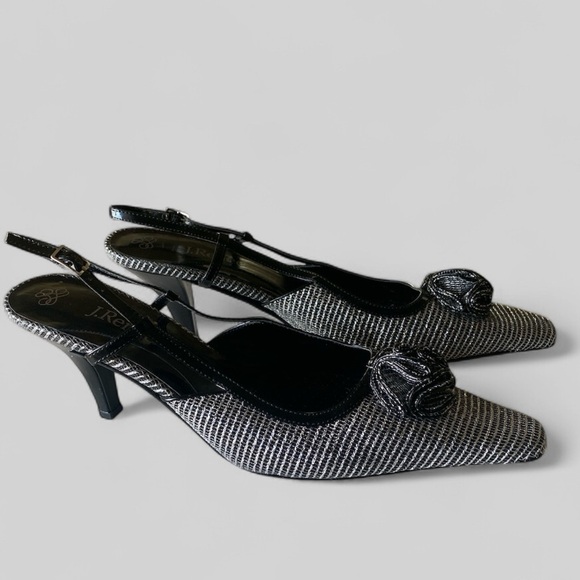 J.Renee Elisha Black/Silver Patterned Slingback Kitten Heels Women’s Size 12M - Picture 15 of 16